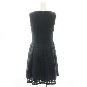 Harrods ワンピース ノースリーブ チェック ギャザー 切替 ひざ丈 2 M 紺 ネイビー