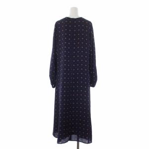 MUVEIL 長袖 ロングワンピース 総柄 シアー 切替 38 M 紺 ネイビー タグ付き
