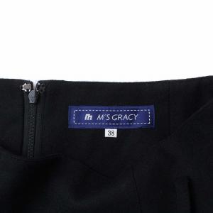 M'S GRACY カメリア ひざ丈 フレアスカート 刺繍 総柄 ウール 38 M 黒 ブラック