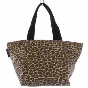 ナイロン 舟型トートバッグ ハンドバッグ ジラフ柄 茶 ブラウン 1028F