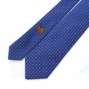 HERMES STAR MAILLONS ネクタイ 総柄 シルク100％ ネイビー ブルー
