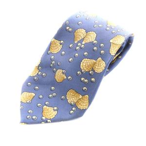 ワイドタイ ネクタイ 貝柄 総柄 シルク 絹 ベージュ 青 ブルー