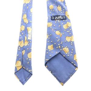 HERMES ワイドタイ ネクタイ 貝柄 総柄 シルク 絹 ベージュ 青 ブルー