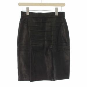 LOEWE タイトスカート ひざ丈 ナッパレザー 42 L 黒 ブラック