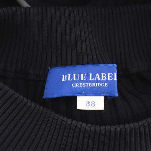 BLUE LABEL CRESTBRIDGE ワンピース ノースリーブ リブ ニット スカート チェック 38 M ネイビー 紺