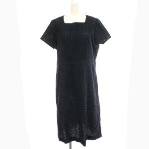 ワンピース 半袖 レース 透かし ロング 13号 L相当 ネイビー 紺