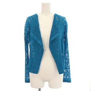 イッセイミヤケ カーディガン プリーツ シースルー 花柄 4 ブルー