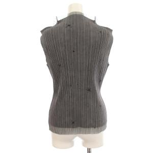 PLEATS PLEASE ISSEY MIYAKE イッセイミヤケ ノースリーブ カットソー ハイネック チュール プリーツ 花柄  4 グレー