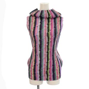 イッセイミヤケ カットソー バルーンハイネック ノースリーブ ストライプ 3 M ピンク