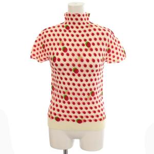 カットソー 半袖 ドット プリーツ ハイネック F アイボリー レッド