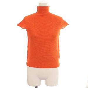 カットソー フレンチスリーブ 半袖 プリーツ ハイネック 3 M オレンジ