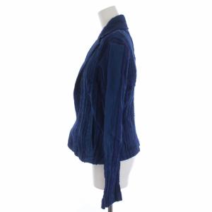 ISSEY MIYAKE テーラードジャケット シングル 2B ストライプ フリル プリーツ ナイロン 2 M 青 ブルー