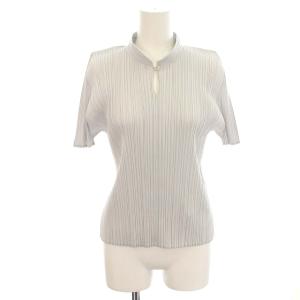 イッセイミヤケ カットソー 半袖 プリーツ スタンドカラー 3 M グレー