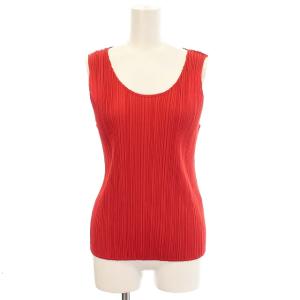 イッセイミヤケ カットソー ノースリーブ タンクトップ プリーツ 3 M 赤 レッド