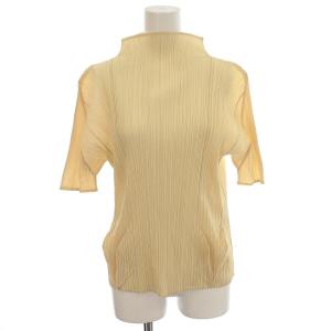 イッセイミヤケ カットソー 半袖 ハイネック プリーツ L相当 4 クリーム
