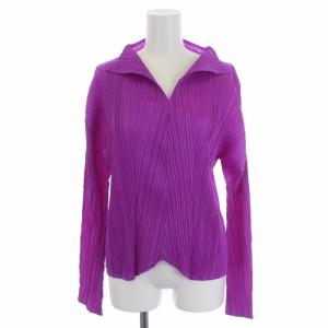 イッセイミヤケ カットソー プルオーバー 長袖 スキッパー プリーツ 3 L 紫 パープル PP23-JJ182