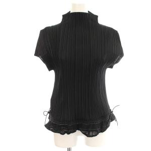 イッセイミヤケ カットソー 半袖 プリーツ ハイネック フリル 4 ブラック
