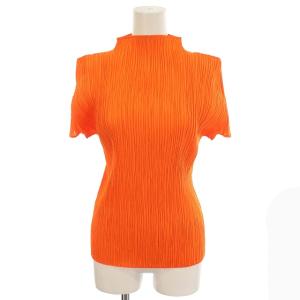 イッセイミヤケ カットソー 半袖 ハイネック プリーツ L相当 4 オレンジ