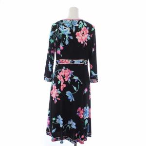 LEONARD FASHION 20SS カンカン素材 フローラルプリント ワンピース 花柄 38 ブラック