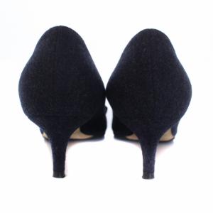 JIMMY CHOO JCファセットロゴ パンプス ミドルヒール ポインテッドトゥ リボン スエード 35 紺