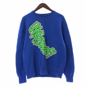 スウェット トレーナー クルーネック 長袖 プリント M 青 ブルー 緑 グリーン