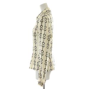 CELINE ヴィンテージ ビット ブラウス シャツ 長袖 総柄 シルク 絹 38 M アイボリー 黒 ブラック