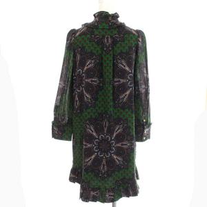 MARC by MARC JACOBS ワンピース ペイズリー柄 ウール シルク混 長袖 フリル XS ネイビー 紺