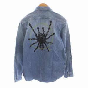 Back Channel デニムシャツ ダンガリーシャツ バックプリント スパイダー コットン 長袖 S 青 ブルー