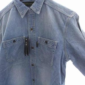 Back Channel デニムシャツ ダンガリーシャツ バックプリント スパイダー コットン 長袖 S 青 ブルー