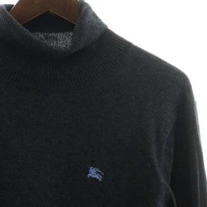 BURBERRY BLACK LABEL ニット セーター タートルネック 長袖 ロゴ 刺繍 カシミヤ混 2 M グレー
