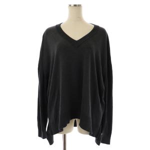 19SS ニット セーター チュニック Vネック プルオーバー 長袖 絹混 シルク混 38 M チャコールグレー