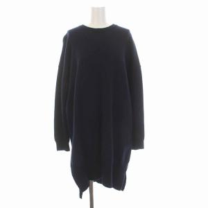 ニット ワンピース ひざ丈 長袖 38 M 紺 ネイビー