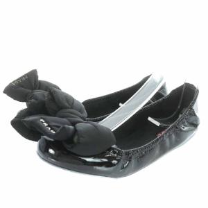 3F5083 バレエシューズ リボン レザー 37 黒