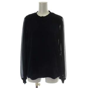 カットソー 長袖 シフォン 切替 シアー シースルー 42 M 紺 ネイビー