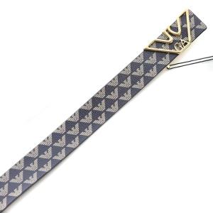 EMPORIO ARMANI ベルト ロゴバックル ハトメ 総柄 レザー 85 ネイビー ベージュ