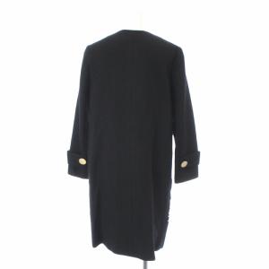 EPOCA ノーカラーコート ウール ロング カットワーク 38 M 黒 ブラック