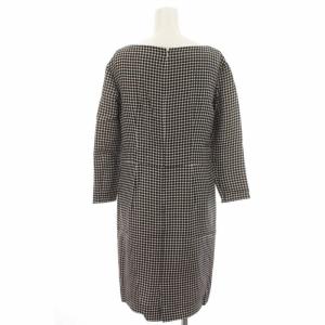 OLD ENGLAND 20年製 ワンピース ドット 絹 シルク ウール混 七分袖 34 S 白 ホワイト 黒 ブラック