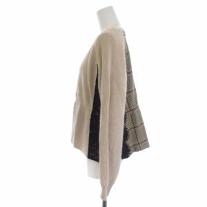 GRACE CONTINENTAL 19AW チェックコンビニットカーディガン 長袖 Vネック レース 切替 アンゴラ 36 S ベージュ 19453172