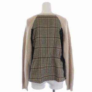 GRACE CONTINENTAL 19AW チェックコンビニットカーディガン 長袖 Vネック レース 切替 アンゴラ 36 S ベージュ 19453172
