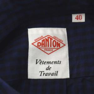 DANTON シャツ 長袖 チェック柄 丸襟 コットン 40 M 紺 ネイビー