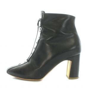 RUPERT SANDERSON ザダラ ZADARA ショートブーツ アーモンドトゥ チャンキーヒール レースアップ レザー 37.5 24.5cm 黒 ブラック