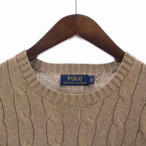 POLO RALPH LAUREN ケーブルニット セーター クルーネック 長袖 ロゴ刺繍 M 茶色 ブラウン