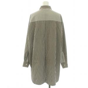 Spick&Span 21AW コンビネーションストライプシャツ ブラウス スタンダードカラー 長袖 ロング ストライプ 茶 ブラウン 白 ホワイト