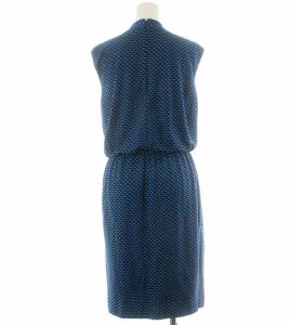 EPOCA ワンピース タイト ギャザー カシュクール ドレープ ノースリーブ ジップアップ ひざ丈 柄 40 M 青 ブルー 黒 ブラック