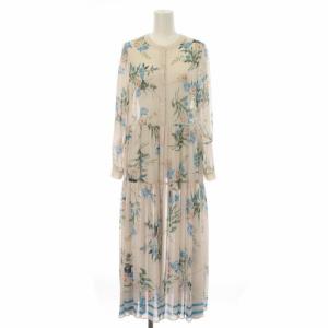 21SS マルチフラワーロングワンピース シフォン シアー ティアード 花柄 長袖 36 S ライトグレー マルチカラー 0321131138-00