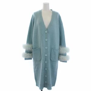 Chesty 20AW ファーロングニットカーディガン 長袖 Vネック パール ウール アルパカ F 水色 20K103