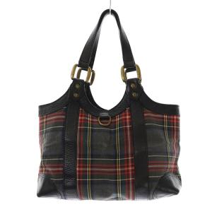 J&M DAVIDSON トートバッグ ハンドバッグ チェック キャンバス レザー グレー 赤 レッド 黒 ブラック マルチカラー