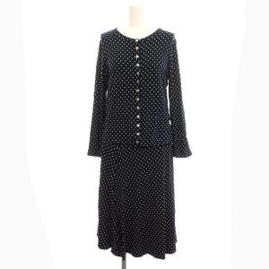 セットアップ カーディガン 長袖 スカート ドット 水玉 ひざ丈 2 ネイビー