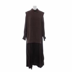 19AW VEST WITH PLEATS DRESS シャツワンピース ニットベスト セットアップ ロング 長袖 M 茶