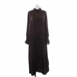 Ameri VINTAGE 19AW VEST WITH PLEATS DRESS シャツワンピース ニットベスト セットアップ ロング 長袖 M 茶